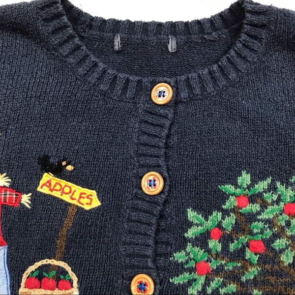 Vintage 90s Embroidered Long Sleeve Cardigan Fall Autumn Pumpkins - Picture 3 of 6